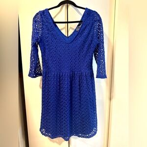 Blue Rain Dress Womens Size Large Blue Open Knit Long Sleeves V Neck Casual